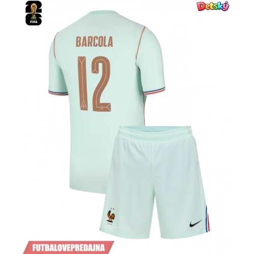 Lacne Dětský Futbalové dres Francúzsko Bradley Barcola #12 MS 2026 Krátky Rukáv - Preč (+ trenírky)